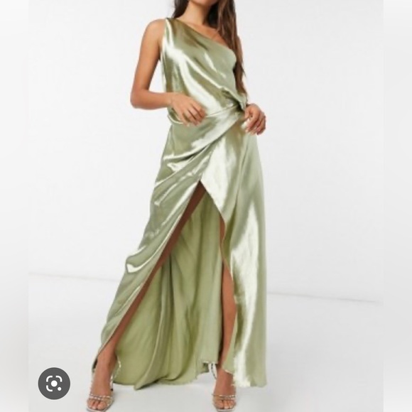 ASOS Dresses Mint Green One Shoulder Satin Maxi Dress Poshmark